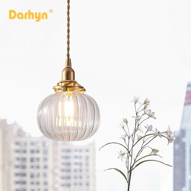 Retro sklo prívesok Svetlo Nordická jedáleň prívesok lampa kreatívny minimalista E27 Priehľadný lampa lampa Bar Restaurant Lighting