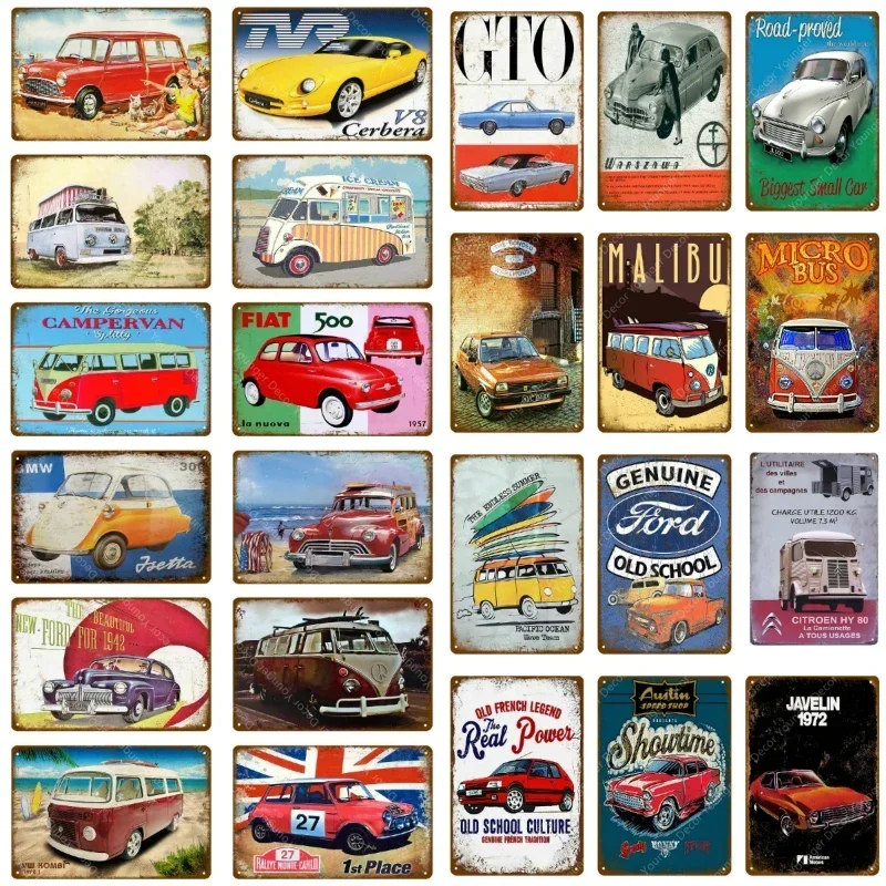 Retro staré škola ulice Rods Car Tin Signs Campervan vintage kovový plagát Pub Bar Club Garáž hotel pláž pláž Decor Decor YJ134