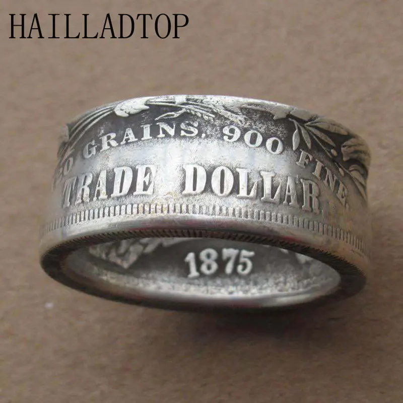 Retro strieborné doláre prstene American Morgan Coin Ring Olive Olive Branch Vintage Ring Trade Dollar Rock Finger Darček