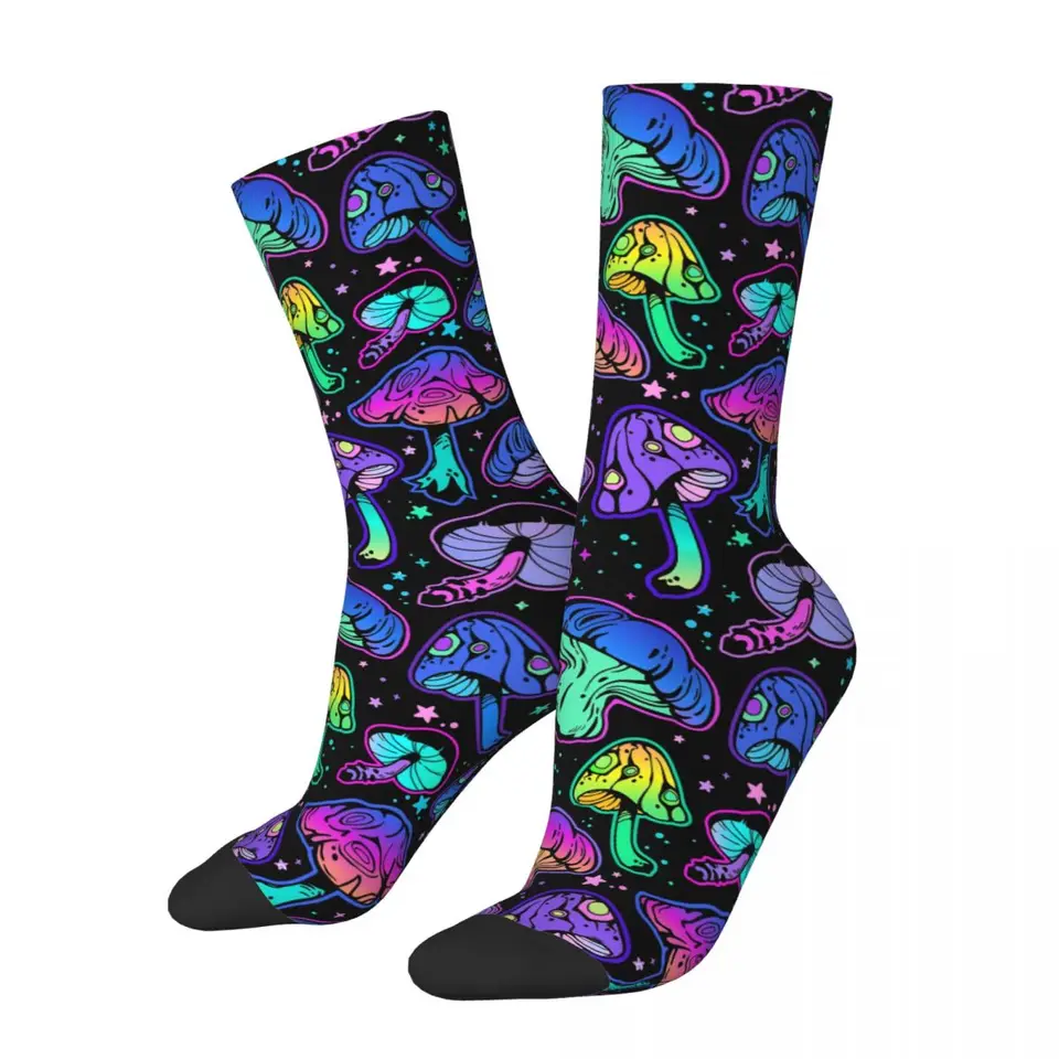 Retro svetlé psychedelické huby pánske ponožky psychedelické vzorové unisexové novinka bezšvový tlačený vtipný posádka ponožkový darček