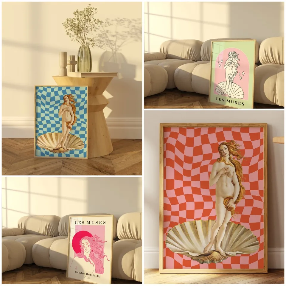 Retro trendy nástenná grécka mytológia Narodenie Venuše Canvas Painting Abstraktné línie tela plagáty a výtlačky