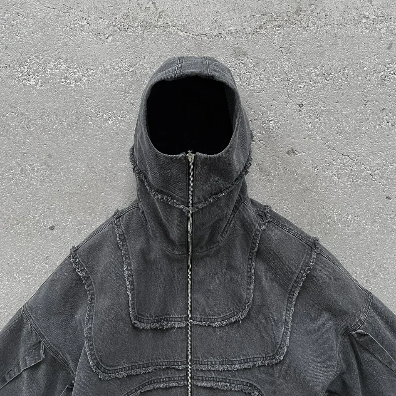 Retro Trendy Personalizovaný dizajn Čierna dvojvrstvová bunda s kapucňou pre mužov a ženy Harajuku umyla punk grunge streetwear y2k