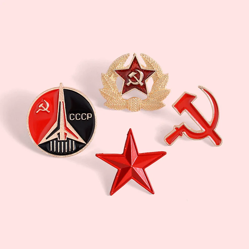 Retro ussr symbol smalt pin socializmus Červená hviezda kosáčikovité kladivo brošne kabát klopne kolíky odznaky šperky vrecko na dekoráciu doplnky