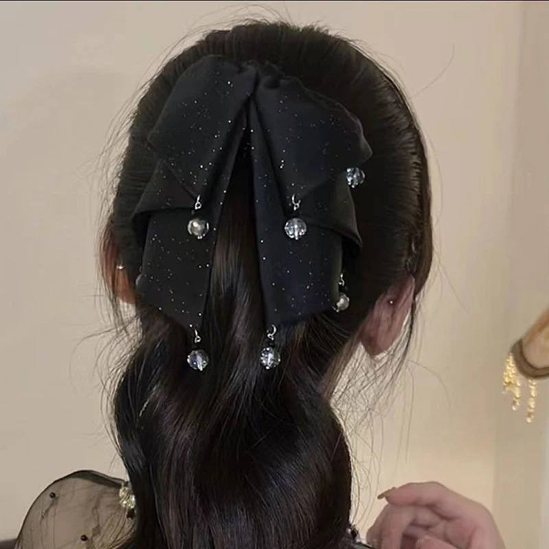 Retro viacvrstvový luk s guľôčkami clip clip women francúzske elegantné vlasové klipy dievčatky vlasové doplnky