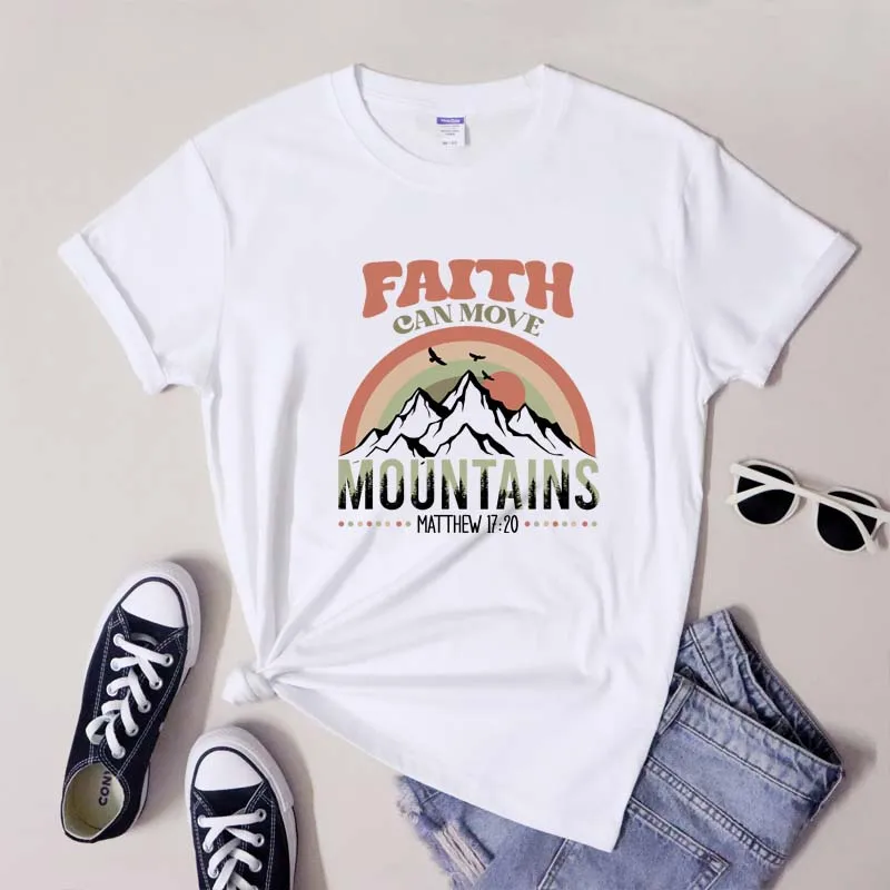 Retro viera môže pohybovať hory Tričko Trične Trendy kresťanské inšpiratívne topy Tees vtipné unisex turistické náboženstvo tričko Tshirt