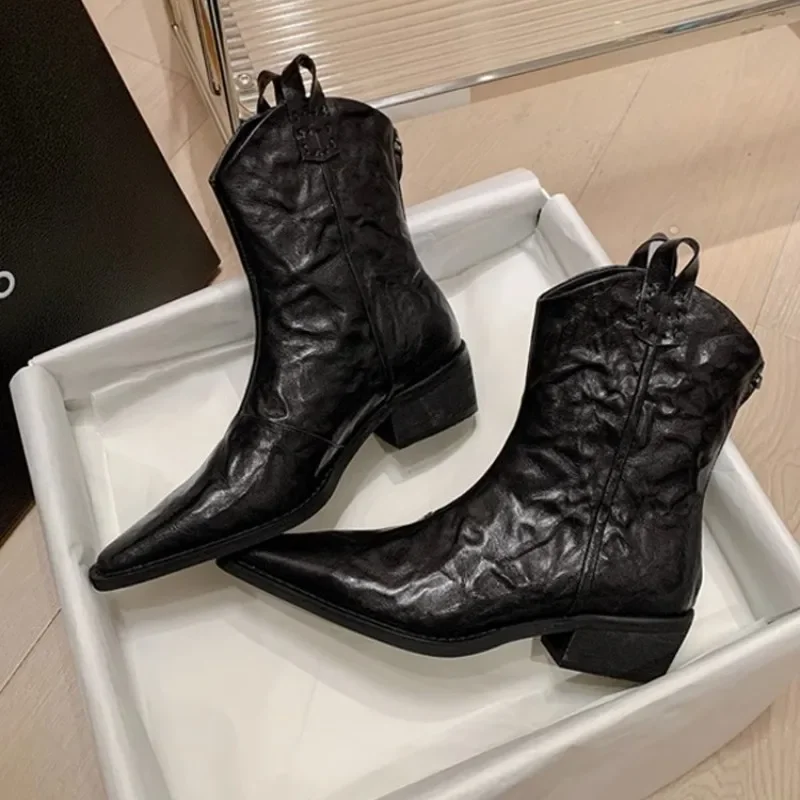 Retro western Cowboy topánky nové špicaté silné päty holé topánky v rytierskych topánkach stredná trubica chelsea krátke topánky 34 a 40