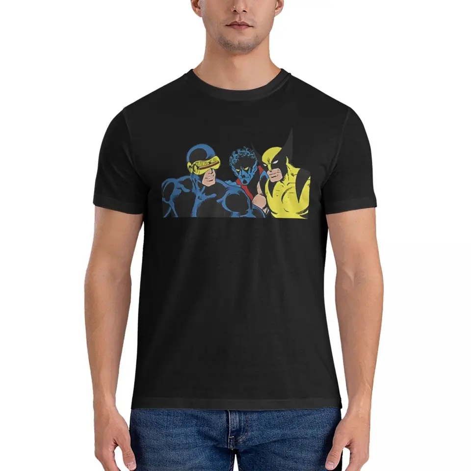 Retro X-Men Pohľadnica tričiek Men 100% bavlnené vinobranie tričko Round Golier Marvel X-Man Deadpool a Wolverine Tees