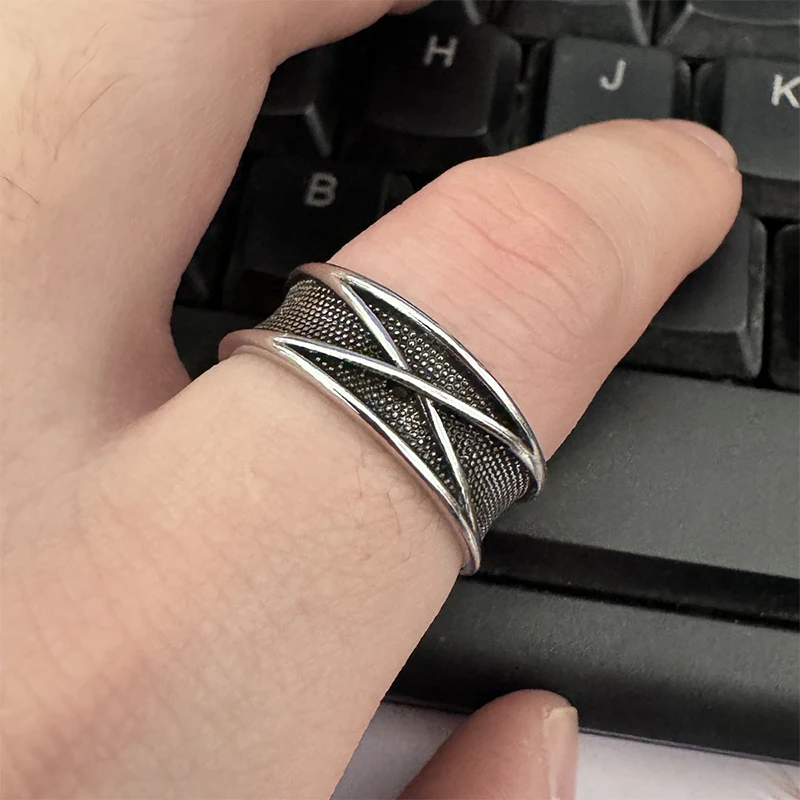 Retro časový priestor goku čierny prsteň punk gotický otvorený prsteň pre mužov ručne vyrábaný unisex