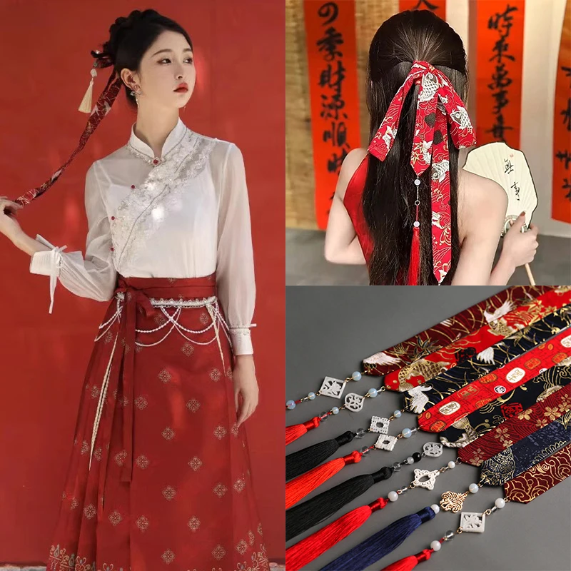 Retro čínsky Hanfu Tassel Hairband pre vlasy hlavy Ženy Men Kúzy Kadéry Kady čela čela kravata