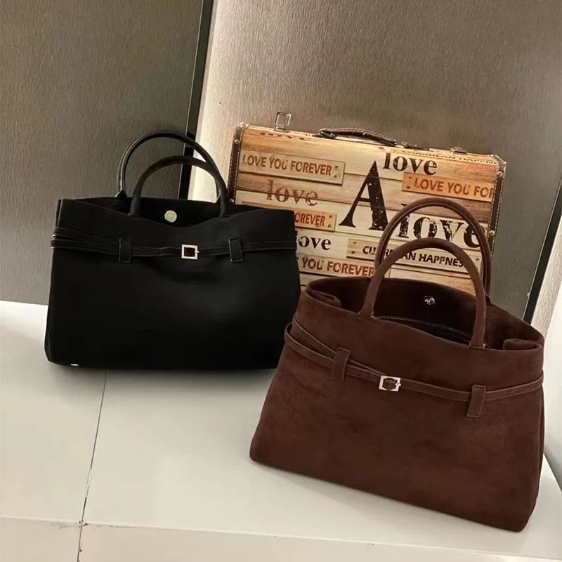 Retro ženy Suede Belt Buckle CANUGE Nový dizajnér módna neformálna taška Vysoko kvalitná luxusná značka Veľká kapacita klasická taška
