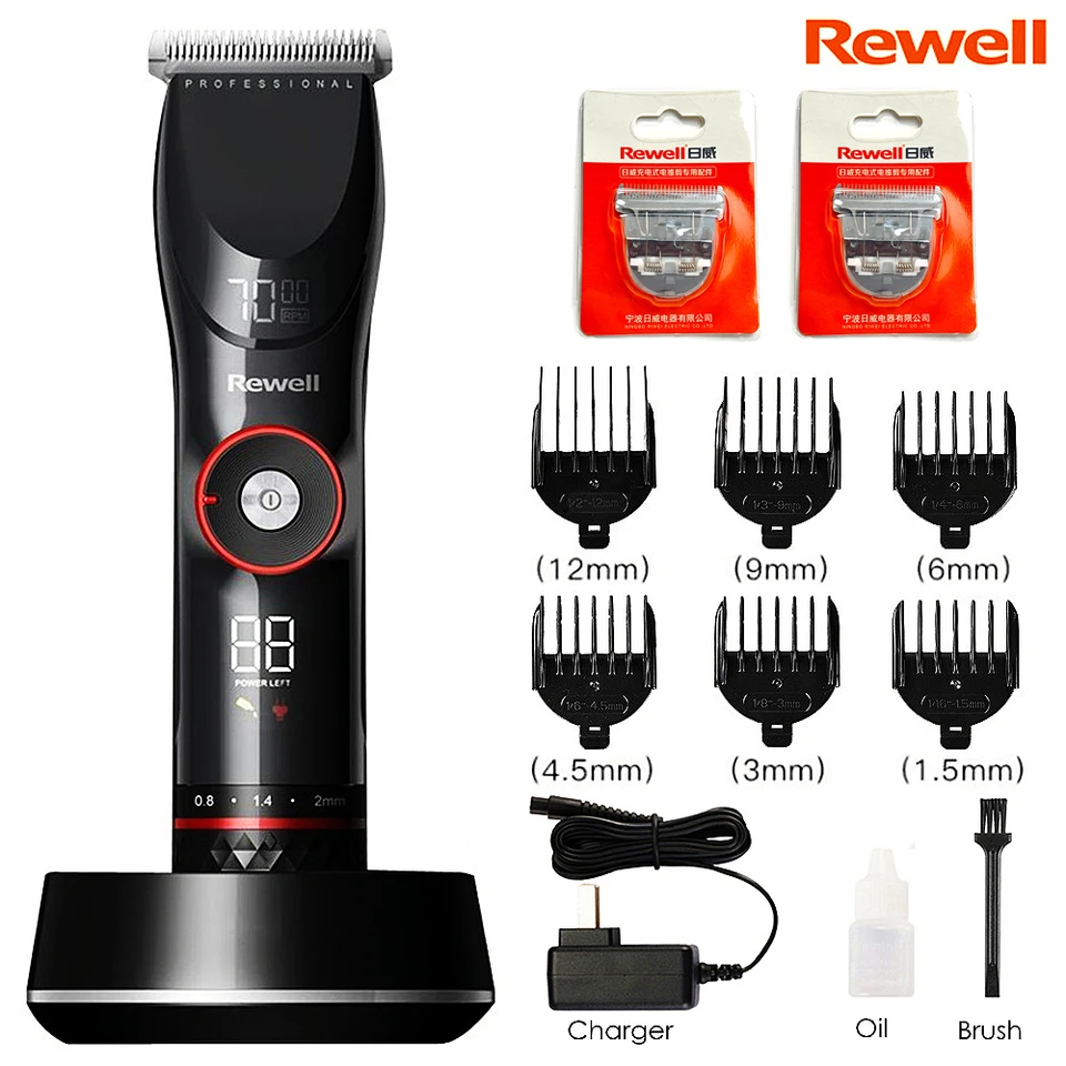 Rewell F29 Profesionálne nabíjateľné vlasy Clipper pre holičský salón Elektrický vlasový zastrihávač Titánový oceľový strih 3500 mAh