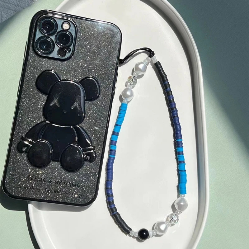Reťazec mobilných telefónov Herish Heishi Pearl Phone Charm Mobile Phemp Race Kpop Anti-Lost Telefón Lanyard