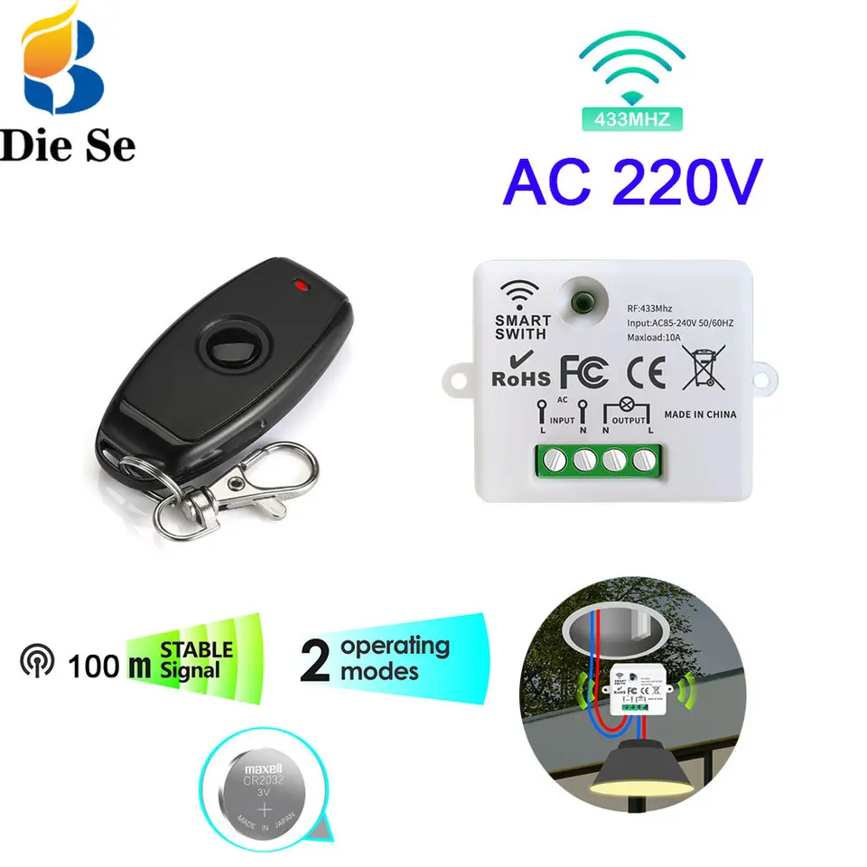 RF 433MHz Wireless Diaľkové ovládacie spínač AC 110V 220V RELE RElé Mini prijímač diaľkový ovládač OFF OFF pre vysielač pre ventilátor LED žiarovky