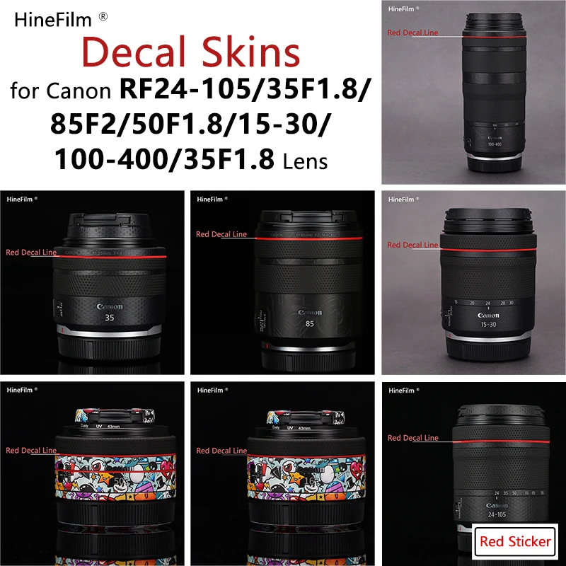 RF50 F1.8 Objektív Červená nálepka nálepka Koža pre kánon RF35 F1.8 RF85F2 Objektív Červená čiara Skin Premium Wraps Case Case Case Ochranné strážne film