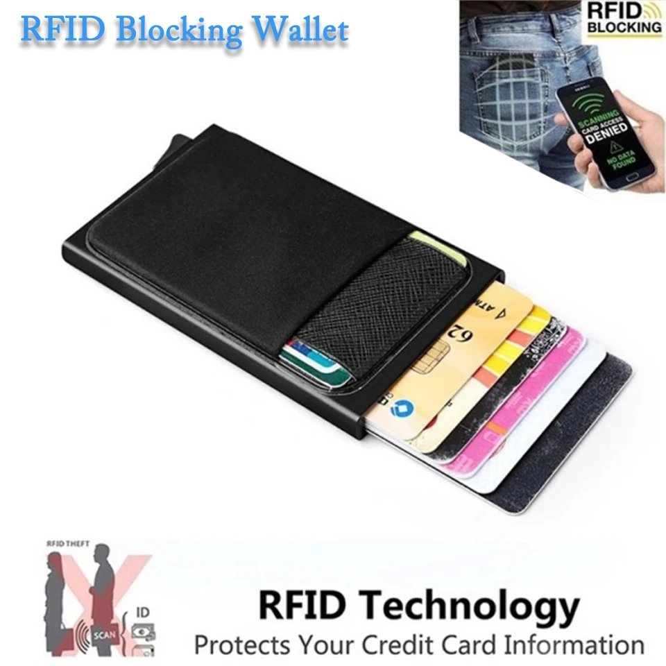 RFID Blokovanie štíhleho kovového peňaženky minca s črepkou karta karta šrapnel vyhadzovacia peňaženka RFID peňaženka pre mužov