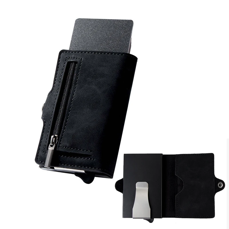 RFID Držiteľ kreditnej karty Men Pu Kožená hliníková vyskakovacia peňaženka s vreckovým vreckovým držiteľom držiteľa karty pre mužov Slimwallet