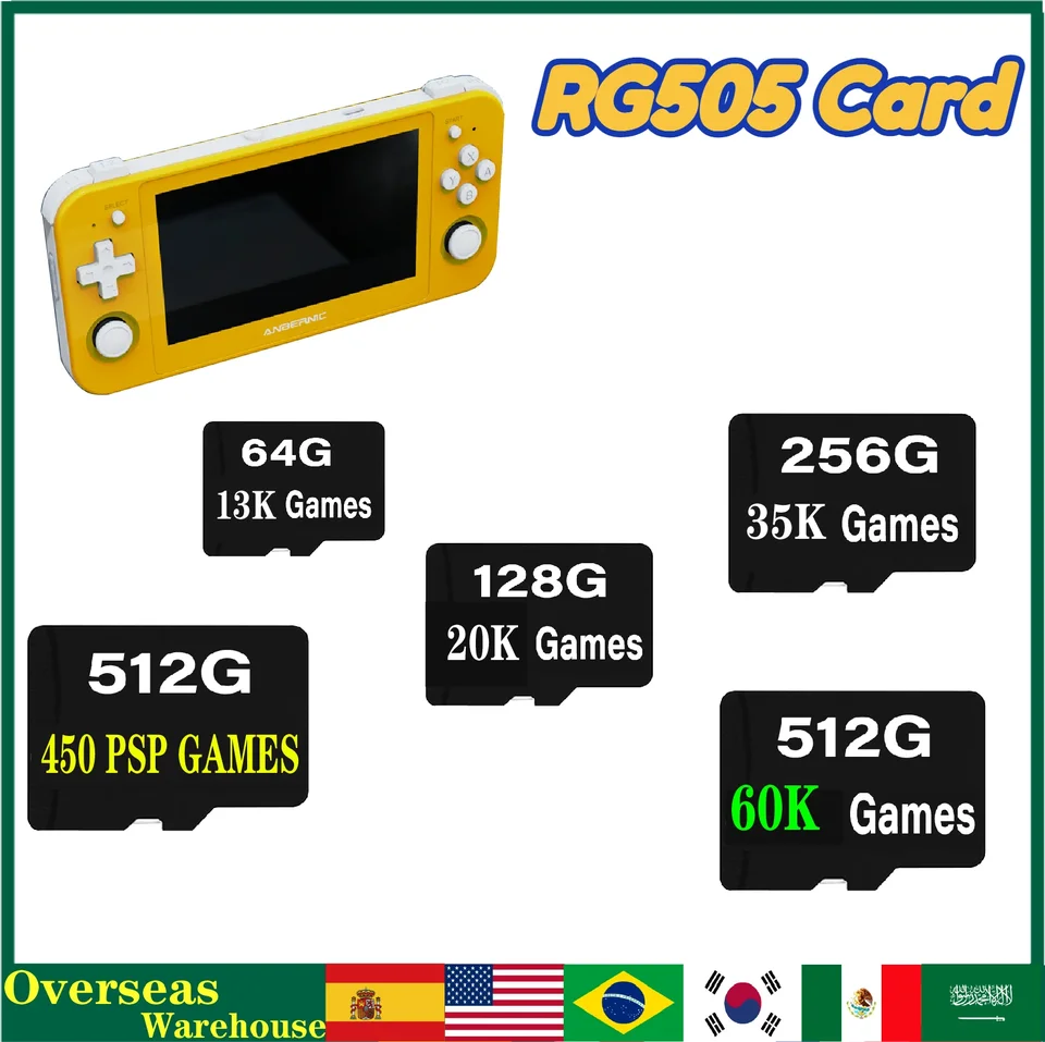 RG505 Anbernic TF Pamäťové karty karty 64G 128G 256G 512G Pamäťové karty Hry 70000 Games PS 450 Games Retro Handheld Console