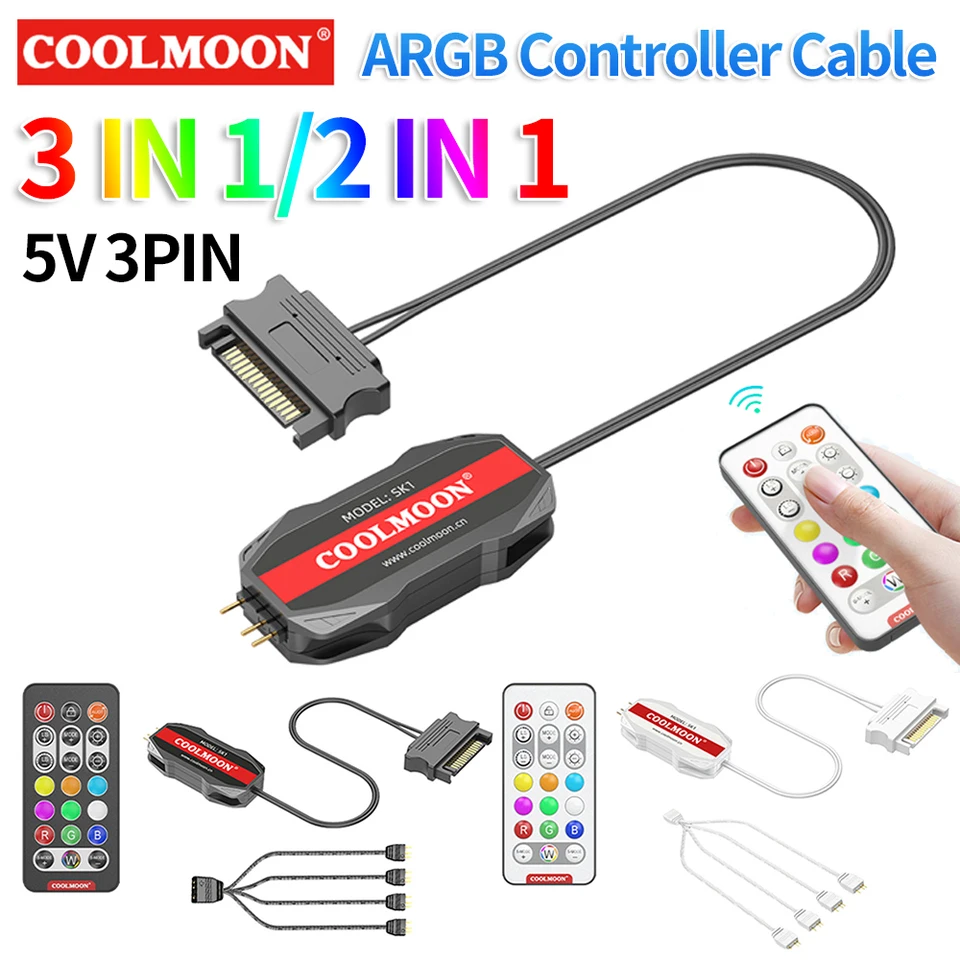 RGB diaľkový ovládač ARGB 5V 3PIN až SATA LED Color Intelligent INGETROL OVERER 1 až 4