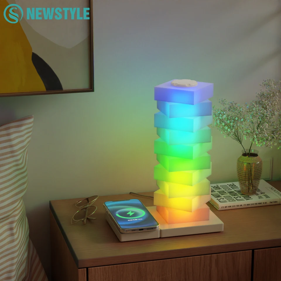 RGB DIY Desk Lamp s bezdrôtovou nabíjačkou kreatívna nočná nočná ľahká gradient domáca atmosféra dekorácia darček malé nočné svetlo