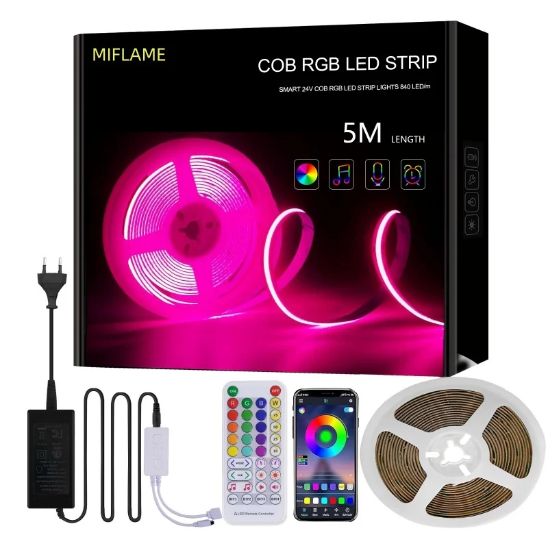RGB farebný 24 V COB LED pásové svetlá nastavené flexibilné dojateľné vysokokvalitné 840led/m COB Strip RGB DISTOBIL DOPLATNÝ PRÍRUČKA