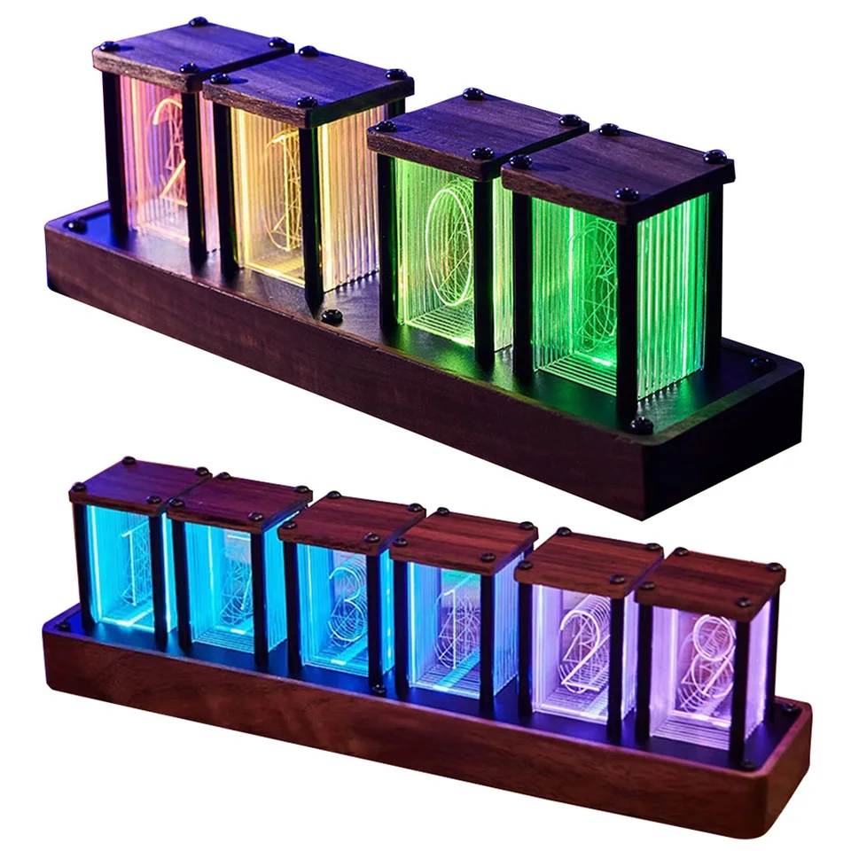 RGB Glow Tube Clock DIY Drevené stoly hodiny LED elektronické nočné svetlá stolová lampa Digitálna hodinky Hra