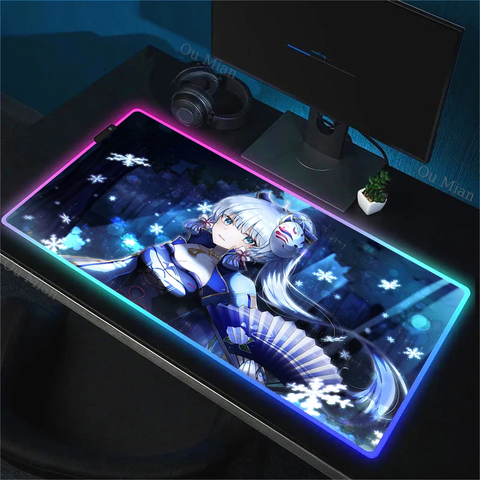 RGB hra s veľkým anime myši myši genshin náraz Kamisato ayakagamer myš na myši s klávesnicou MAD LED LED DASK MAT pre počítačový notebook