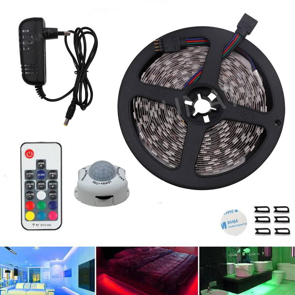 RGB LED Strip Snímač Snímač Light Automatické zapnutie/vypnutie Flexibilná páska Diódová páska Ribbon 1-5M SMD 5050 STAIRE STAIRS SLOŽKA Svetlo 12V napájanie napájania