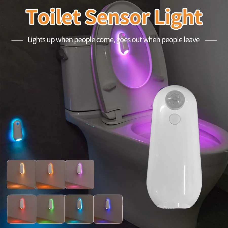 RGB LED WC Nočné svetlo s pohybom senzora bezdrôtového nabíjateľného 8 farieb nočná lampa Kúpeľ