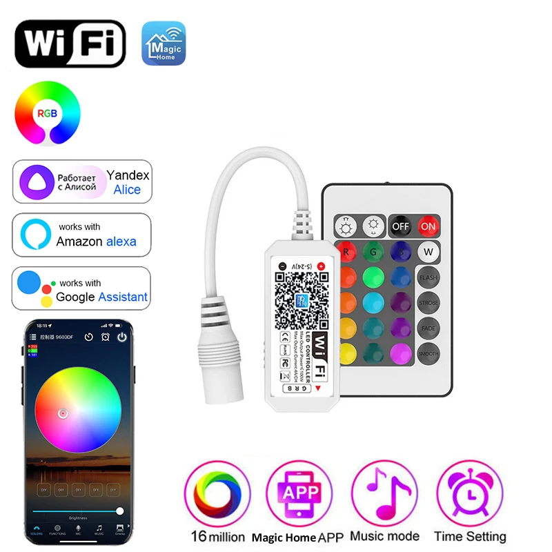 RGB radič WiFi 12V RGB Strip LED ovládač Ovládača pre RGB TAP SMART CONTROL 24KY LED radič 12V WIFI