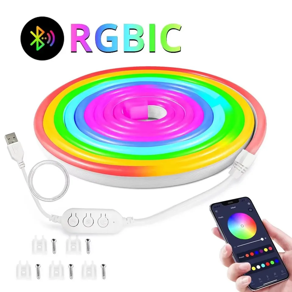 RGBIC NEON LED SLIP LIGHT 5V USB Bluetooth 1M 2M 3M 3M nepremokavá neónová lana lampa lampa dekorácia LED svetlá LED pre spálňu