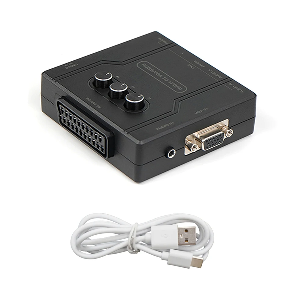 RGBS VGA SCART na YPBPR Converter Color Jas Nastaviteľný video adaptér RGBS do prevodníka komponentov farby rozdielu