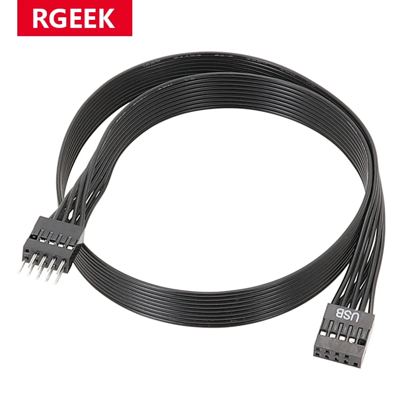 RGEEK Počítačová doska USB2.0 9pin hlavičky Muž do ženskej prednej časti 9 pin 24awg predlžovací kábel pripojenie plochý kábel