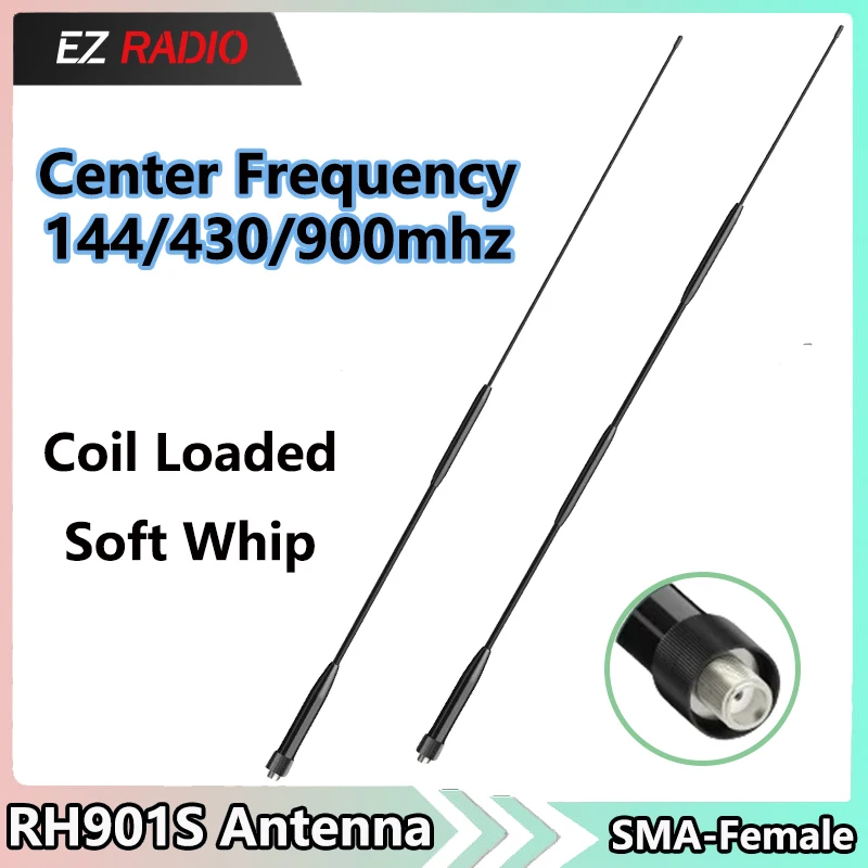 RH901S Cievka naložená anténa SMA-Female UHF VHF 144/430/900MHz Soft Whip kompatibilný s baofeng Quansheng Walkie Talkie doplnok