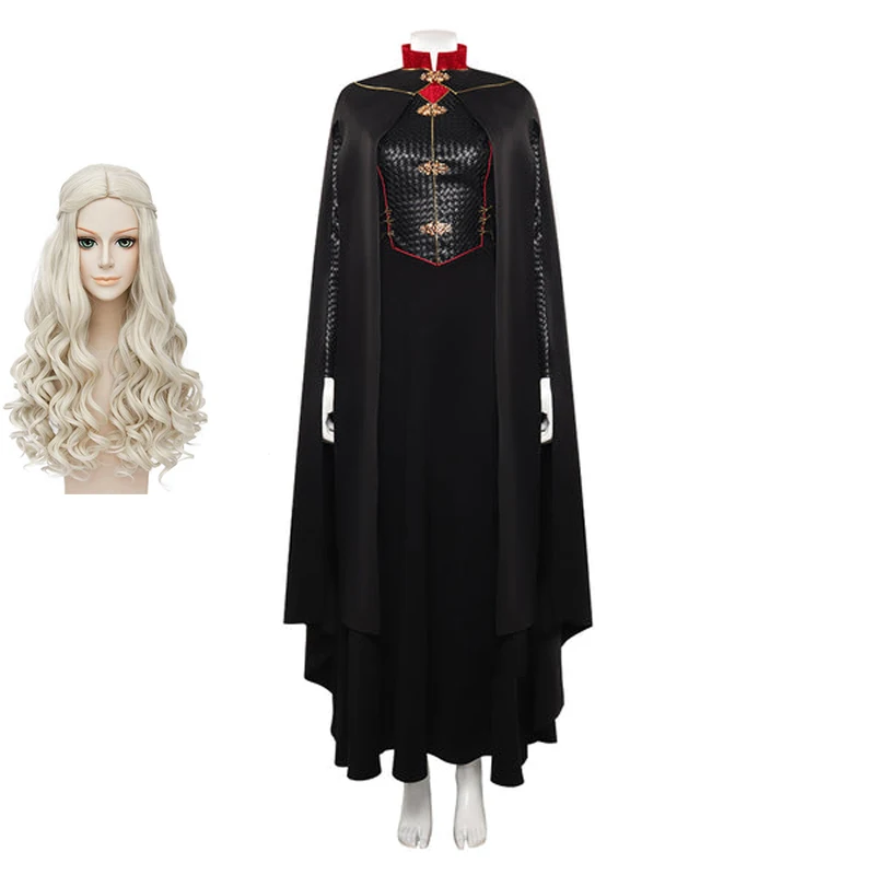 Rhaenyra cosplay fantasy žien kostým draka cosplay domy roleplay fantázia čierne pu šatá plátno šaty na večierok