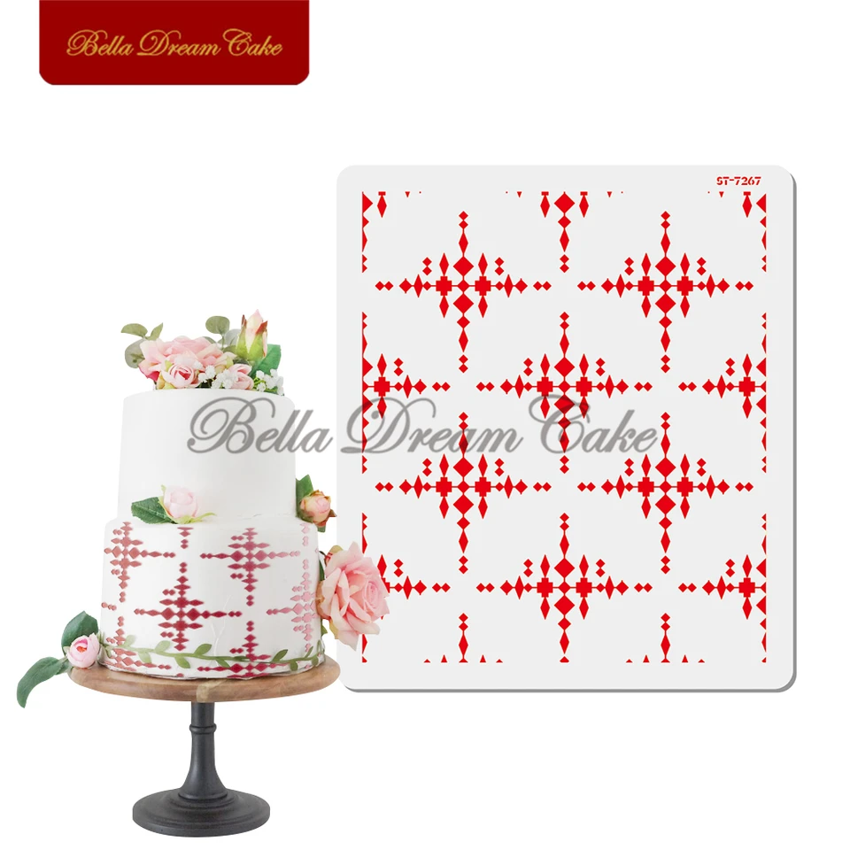 Rhombic Design Cake Stencil Plastový čokoládový koláč Šablóna DIY Kráľovská krémová forma zdobenie náradia