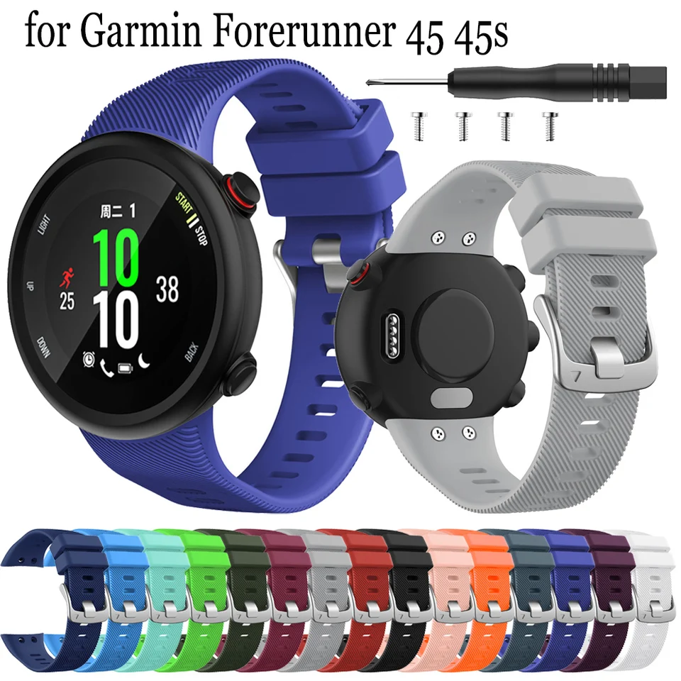 Riasy náramkových pásov pre Garmin Forerunner 45 45S Silikón Silikone Smarte Smart Watch Fashion Strap Accessories Correa s nástrojom