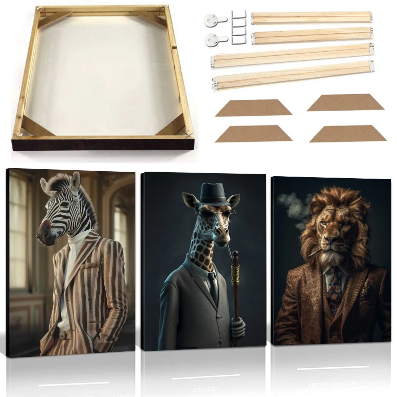 Rich Business Animal Wall Art Canvas maľba s rámom Tiger Leopard Lion Zebra žirafový dolár Vintage plagát Abstraktný obrázok