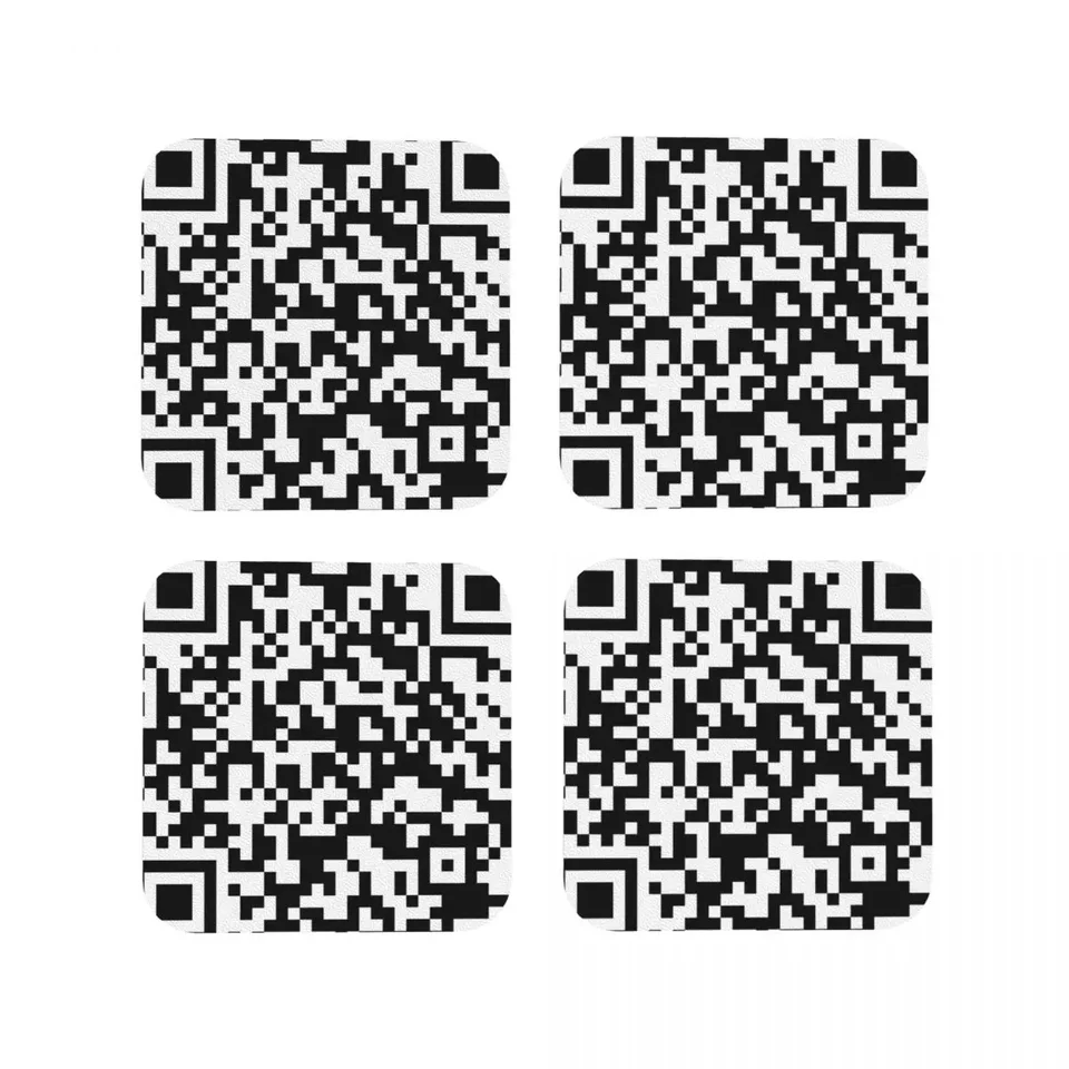 Rickroll sa vám nikdy nevzdá qr coasters kuchynské prestieranie izolácie šálky kávových rohoží pre dekoráciu domáci riad set 4