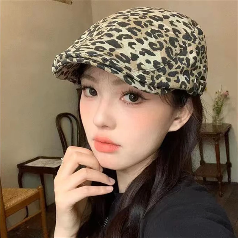 RicygVM retro leopard baret pre ženy módny umelec maliar maliar maliar džínsový džínsový klobúk y2k girl Sunscreen Duckbill Hat Visors
