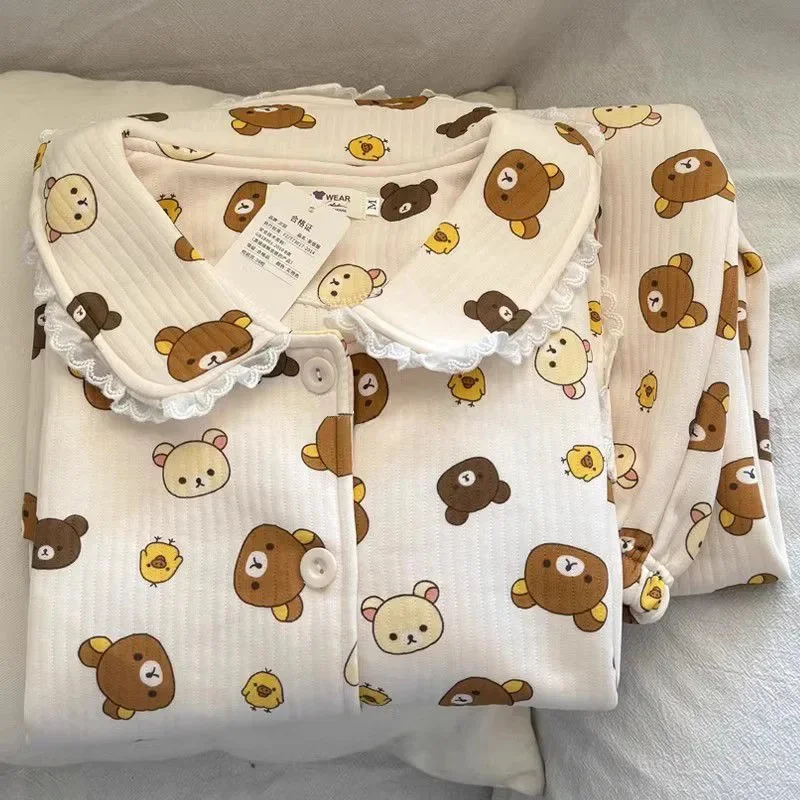 Rilakkuma pyžama set vyšívacia mikina jeseň zima y2k koralové fleece pyžama dám