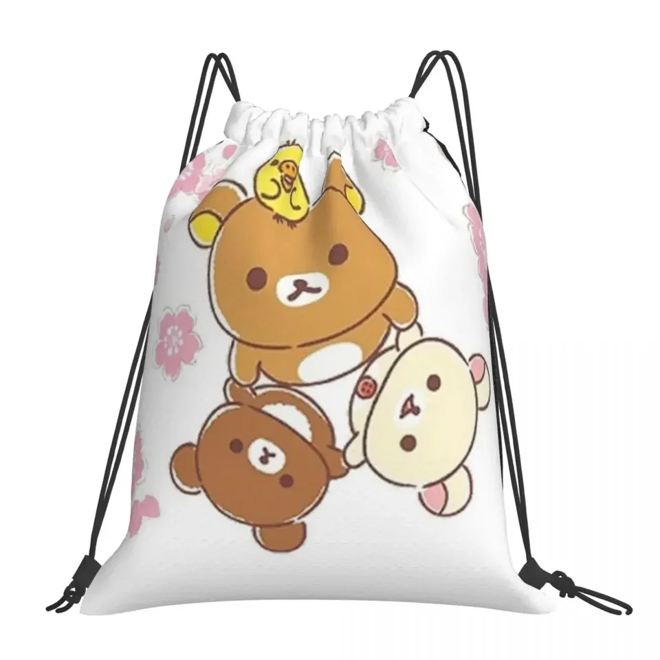 Rilakkuma sakura batohy módne prenosné sťahovacie tašky refoja zväzok vreckový športový taška Bookbag pre cestovných študentov