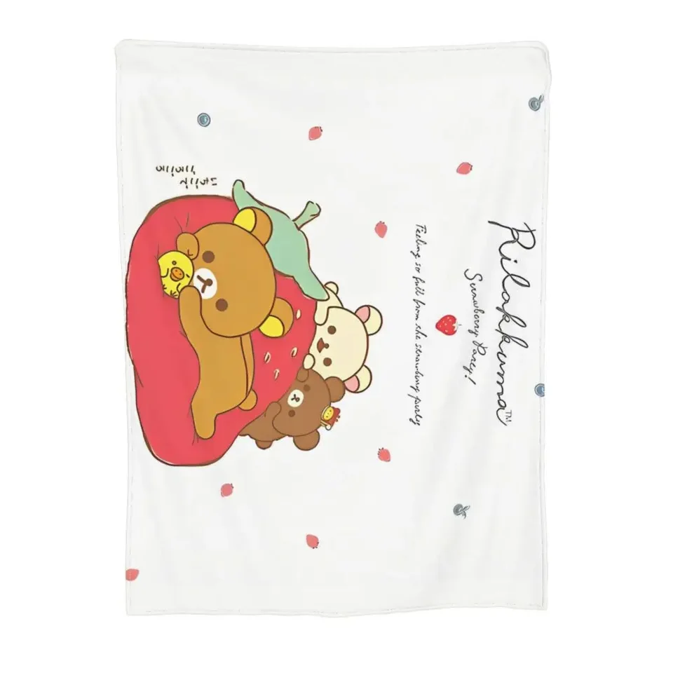 Rilakkuma Strawberry Cute Bear prikrývky fleece celú sezónu Multifunkčné teplé hádzanie prikrývky pre pohovku cestovné prikrývky