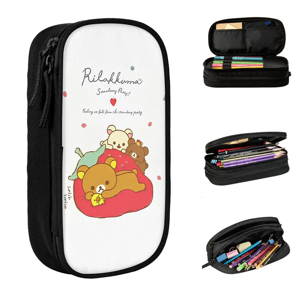 Rilakkuma Strawberry Roztomilý medvedí ceruzka Case Case módne pero Študent Veľká kapacita Školské potreby Darček ceruzka