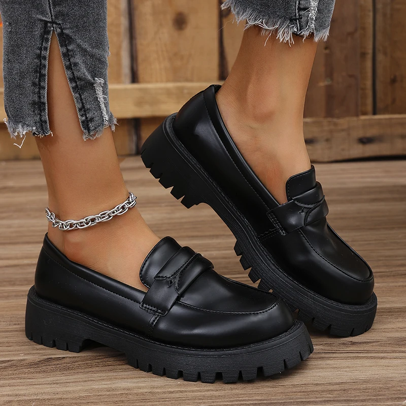 Rimocy Mass Color Platform Pištoľ OBUV pre ženy 2025 Spring New Black PU kožené byty Žena Pohodlné sklzy na lodných topánkach