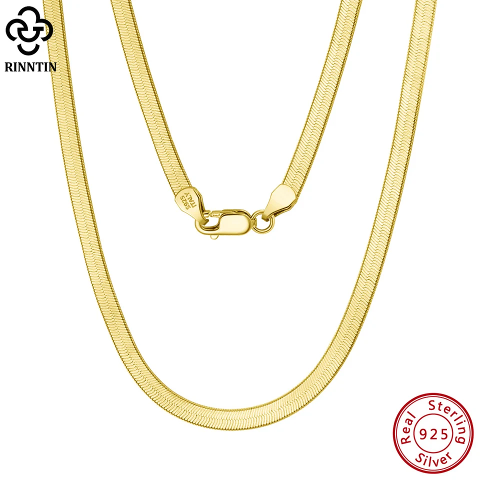 Rinntin 925 Sterling Silver Unique 3mm Gold Flat Rockone Snake Retiad pre ženy