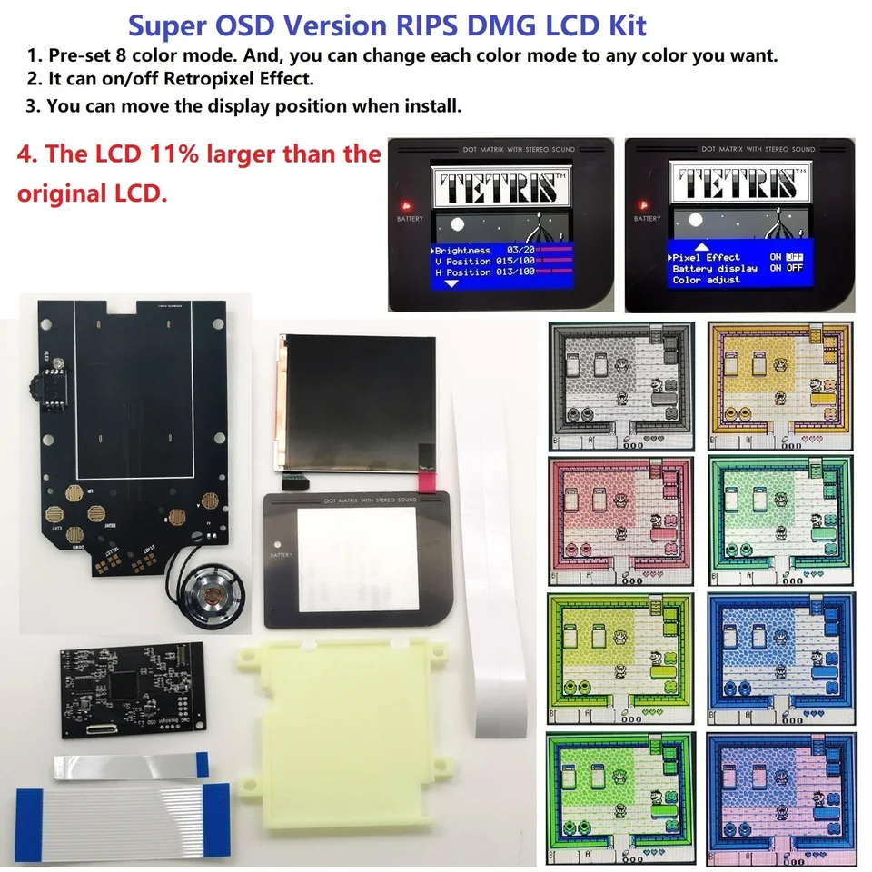 RIPS V4 Super OSD Verzia IPS LCD HIGNE BROSSDES SIGE pre Gameboy DMG GB DMG Console s predbežným reproduktorom