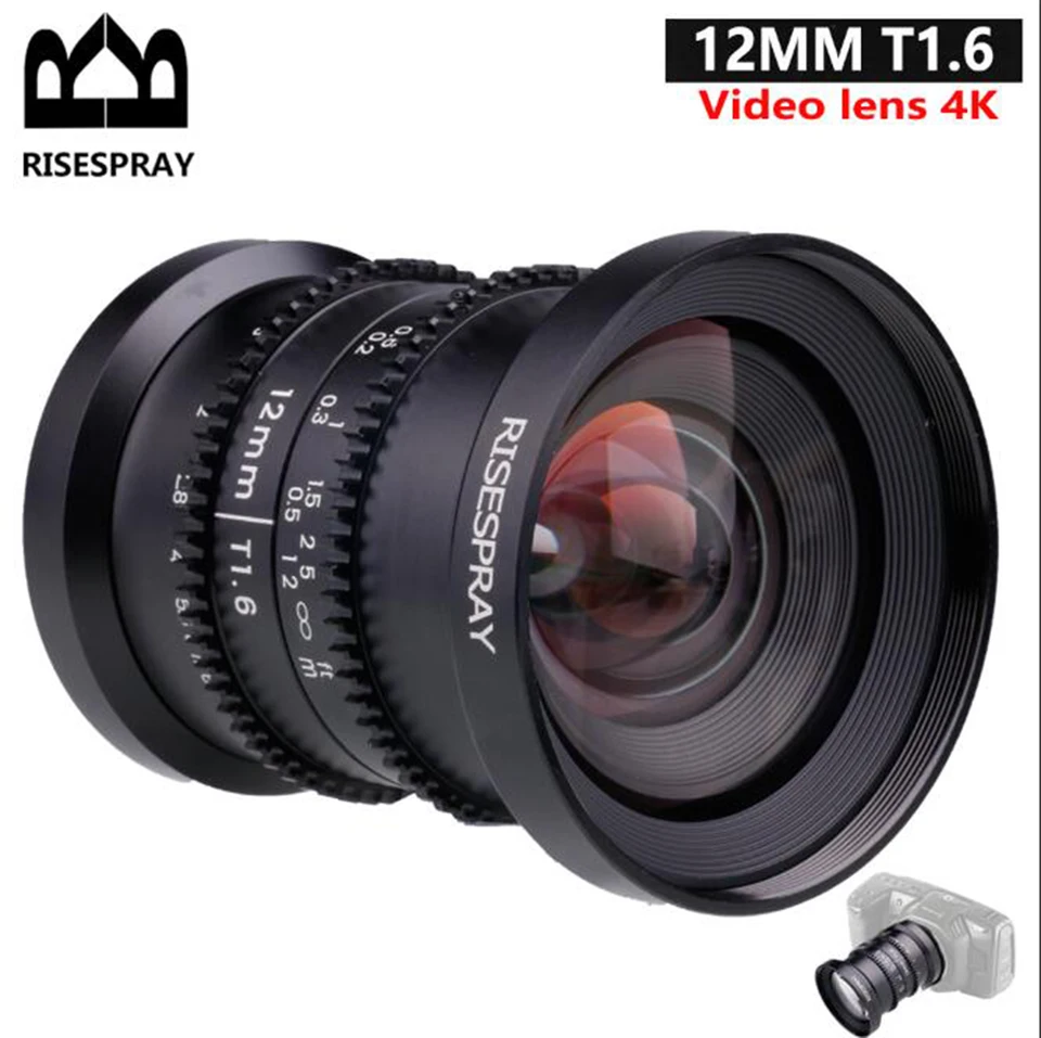 Risspray 12 mm f1.6 T1.6 Veľká apertúra manuálne zaostrenie Low Distory 4K Mini Cine objektív pre mikro štyri tretiny M4/3 mft Panasonic