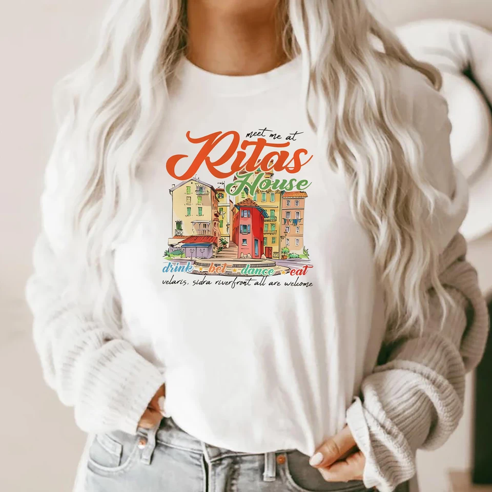 Rita's Bar ACOTAR Vintage košeľa Velaris Night Court SJM Merch Universe Feyre Nesta Cassian Rhysand Morrigan Tshirt Acotar Tirla