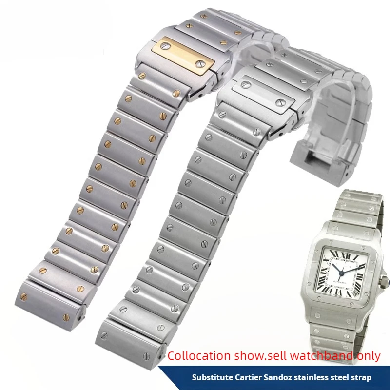 Rivet hodinky s remienkom 20 23 mm pre Cartier Santos 100 Men muž Men Men Zohatená oceľ Watchband Butterfly Metal Buckle Náramok