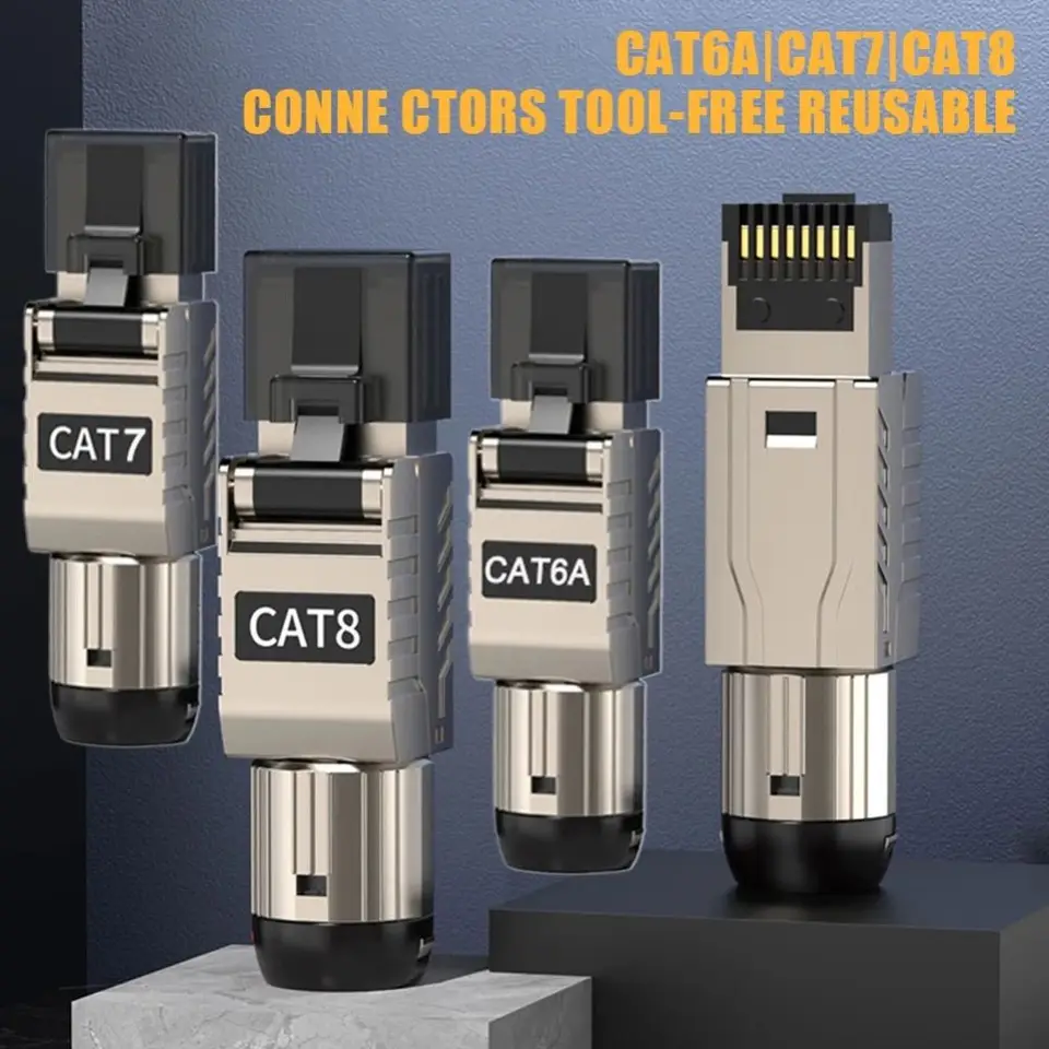 RJ45 CAT8 CAT7 CAT6A Konektory RJ45 Kovový nástroj zadarmo Easy Termination Plug 2000MHz 40G LAN kábel 22awg - 24awg